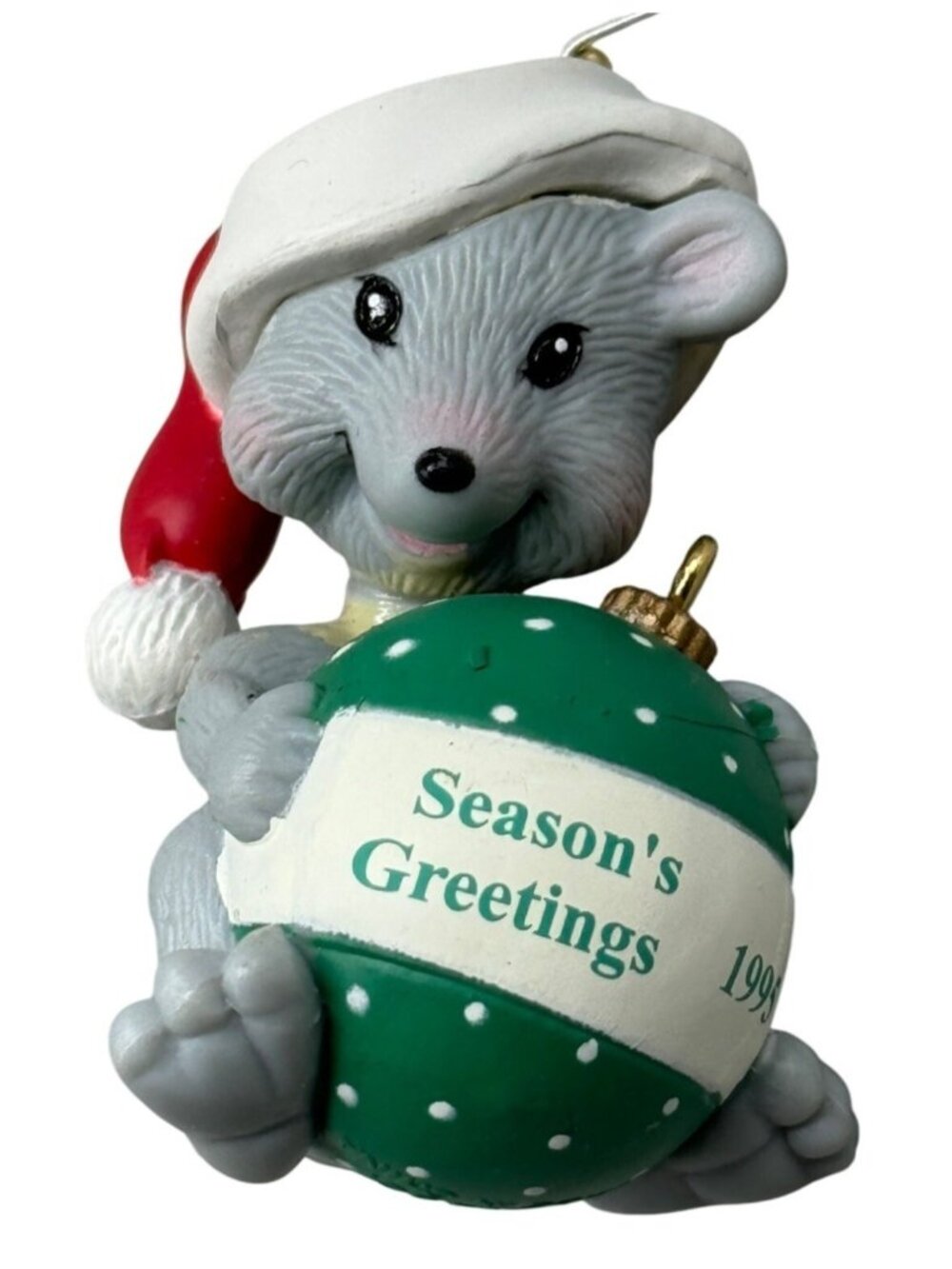 1995 DCI Mouse Holding Christmas Ornament Season's Greetings Ornament 2.5" READ